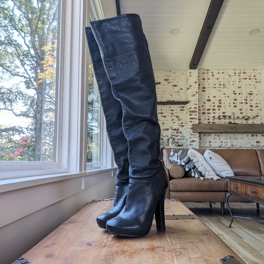 Genuine Leather Knee High Aldo Heel Boots